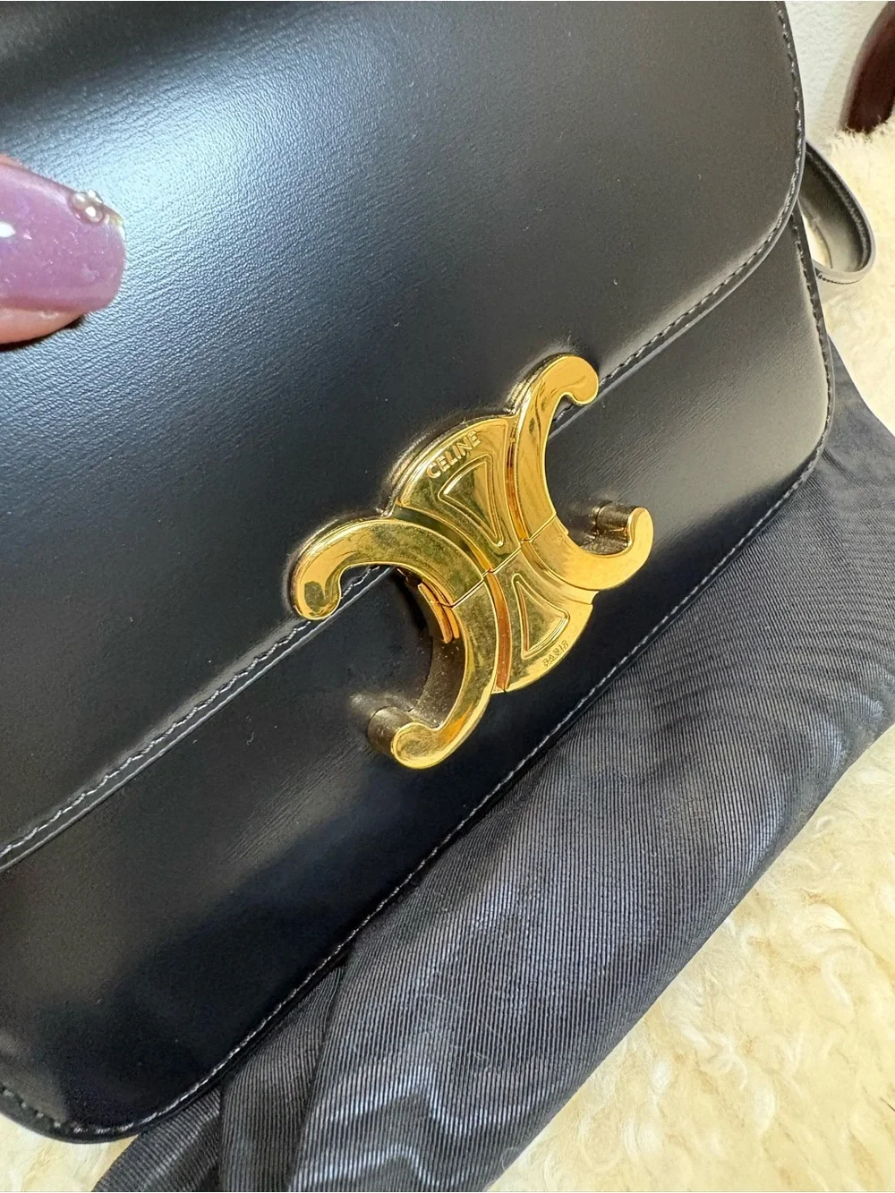 Celine Shiny Calfskin Teen Triomphe Black* Like New Condition